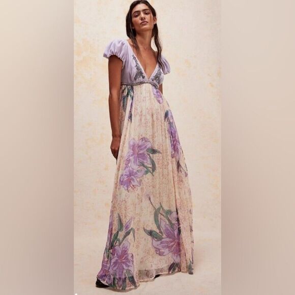Free People Dresses & Skirts - Free People Colette Velvet Embellished Sequins Embroidered Maxi Dress size 8